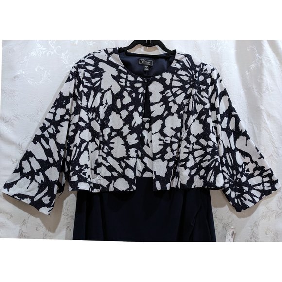 Sequin Floral Jacket Sleeveless Dress Set 24 Navy Surplice Stretch Party Prom - Picture 3 of 9